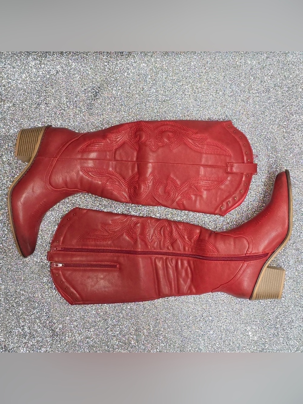 Pierre Dumas Silver Stud Trim Top Red Tall Boots
